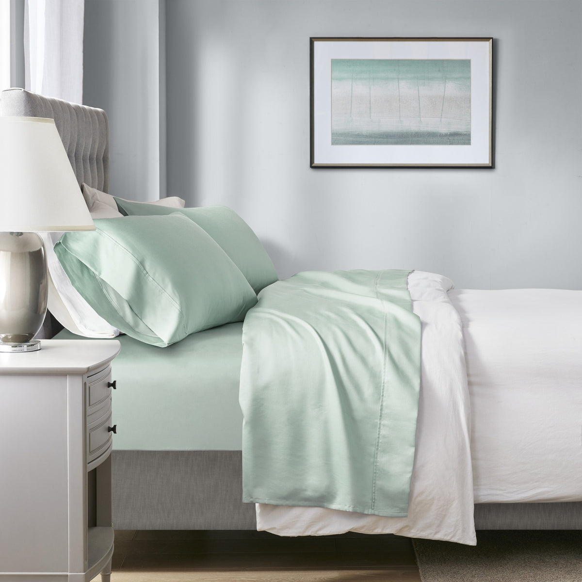4-Piece Queen HeiQ Smart Temperature Cotton Blend Sheet Set, Seaform