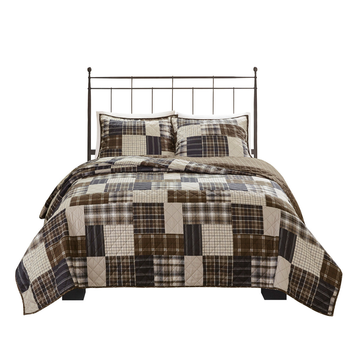 3 Piece Reversible Printed Quilt Set Black/Brown Full/Queen