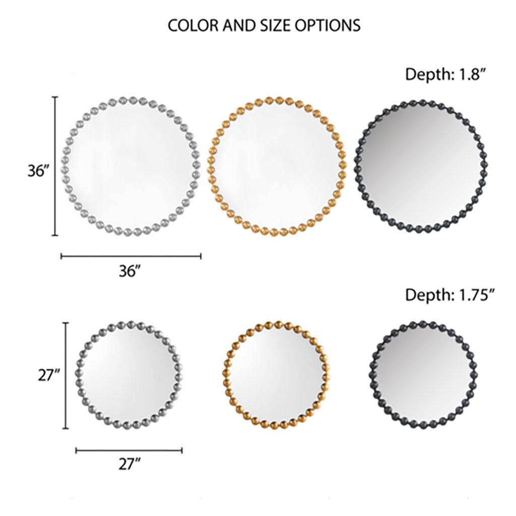 Beaded Round Wall Mirror 36"D