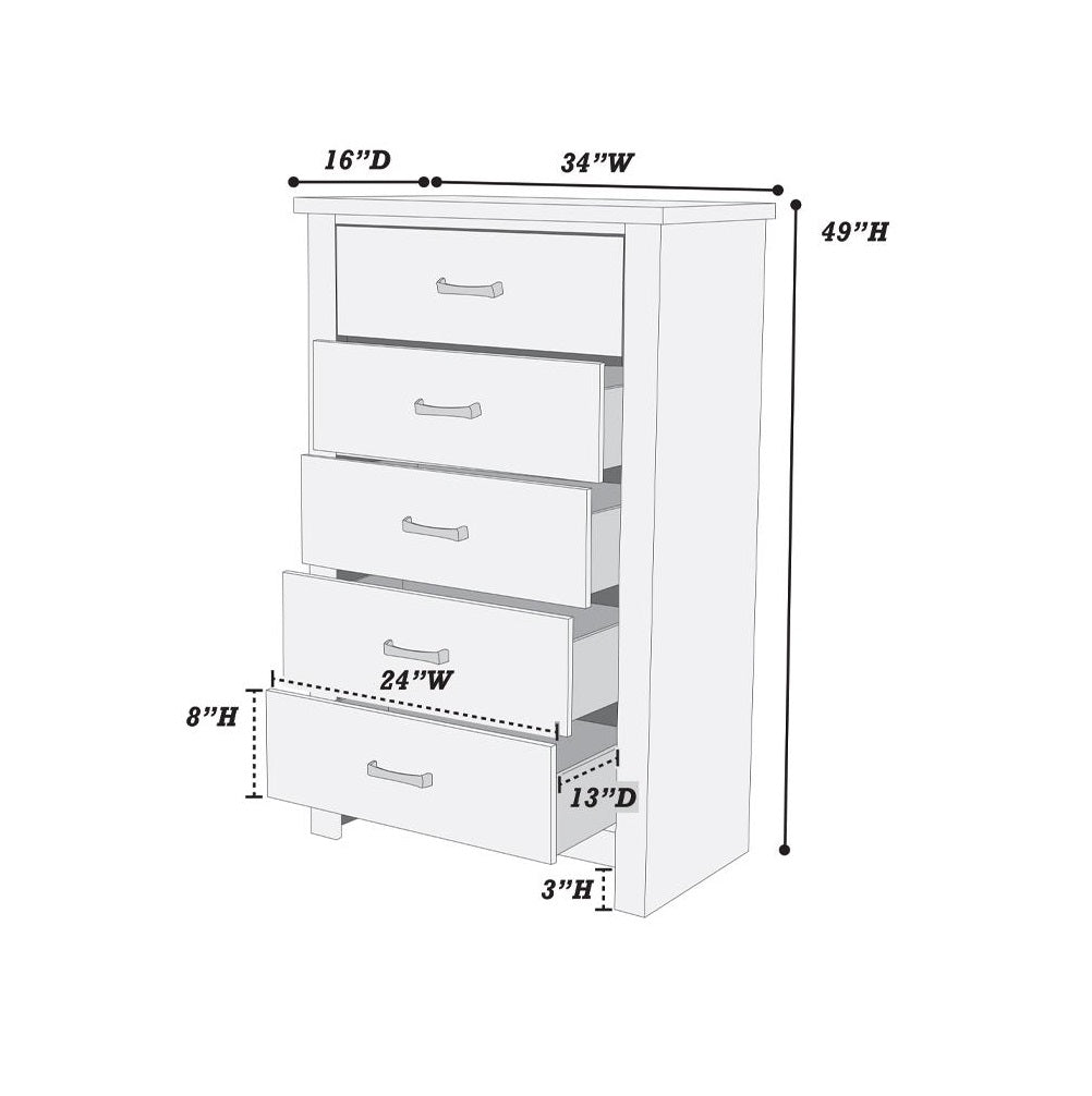 Natural Finish Striking Wooden 1pc Chest Of Drawers Storage Bedroom Furniture Rustic Gray Oak / Brown Finish