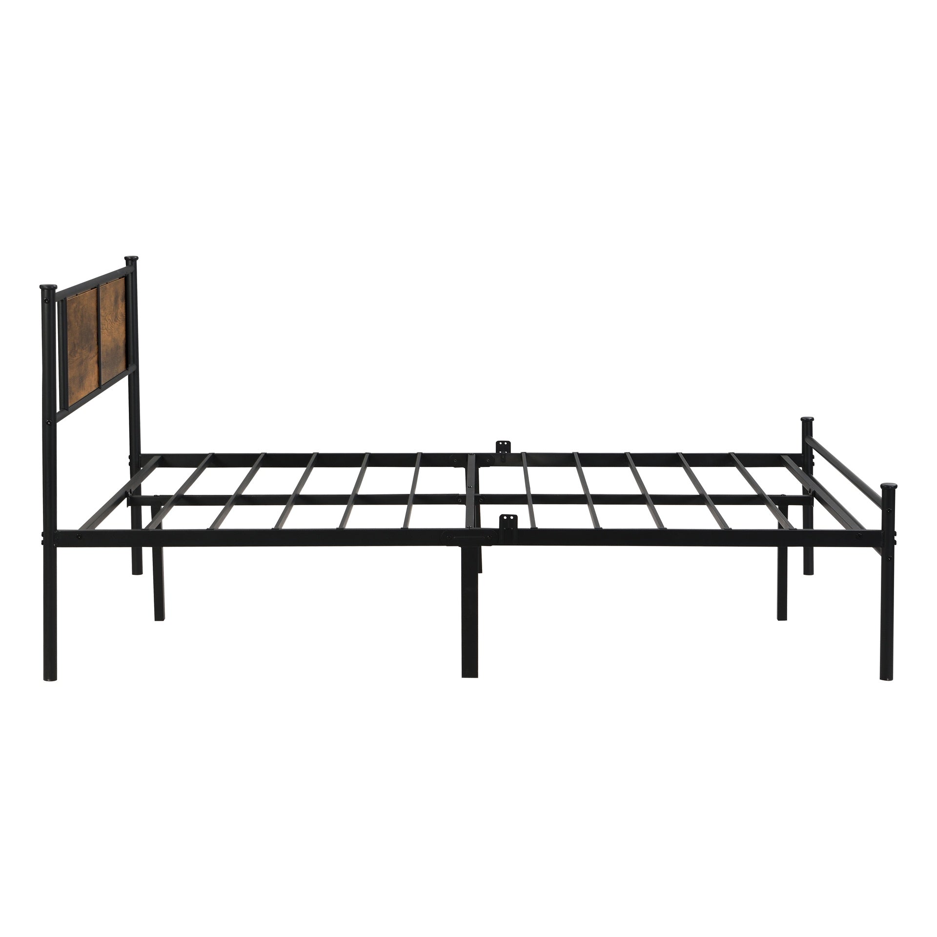 King Size metal bedframe,Headboard with wood panel decoration,black