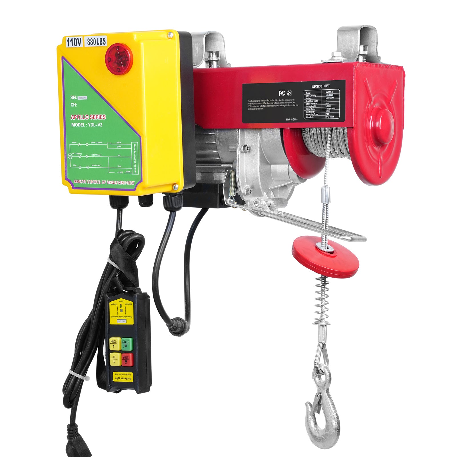 880lbs Wireless Remote Control Electric Hoist ,Electric Hoist with Remote Control 110 volt, 40ft/20ft Lifting Height Pure Copper Motor Attic Lift, for Garage Warehouse Factory
