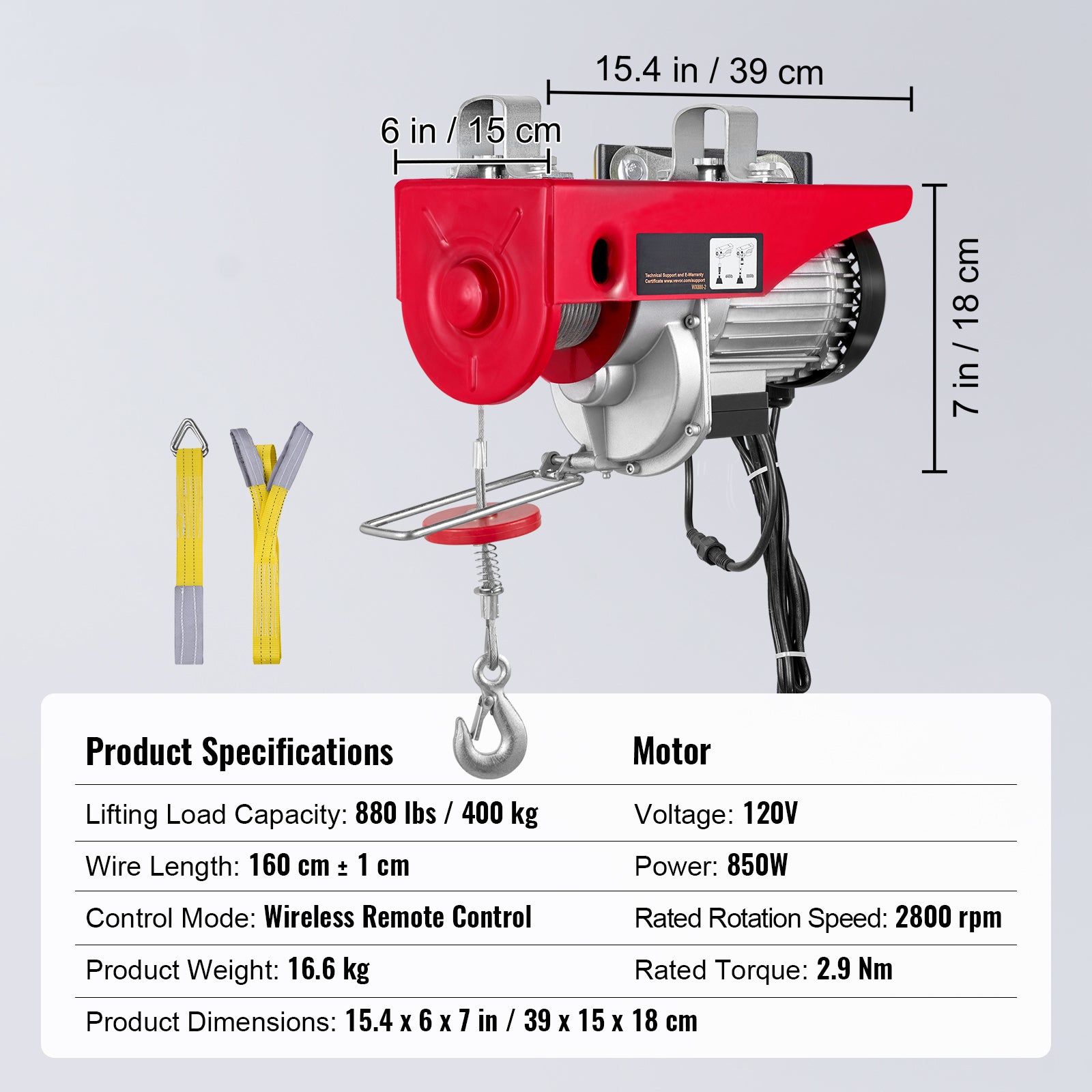 880lbs Wireless Remote Control Electric Hoist ,Electric Hoist with Remote Control 110 volt, 40ft/20ft Lifting Height Pure Copper Motor Attic Lift, for Garage Warehouse Factory
