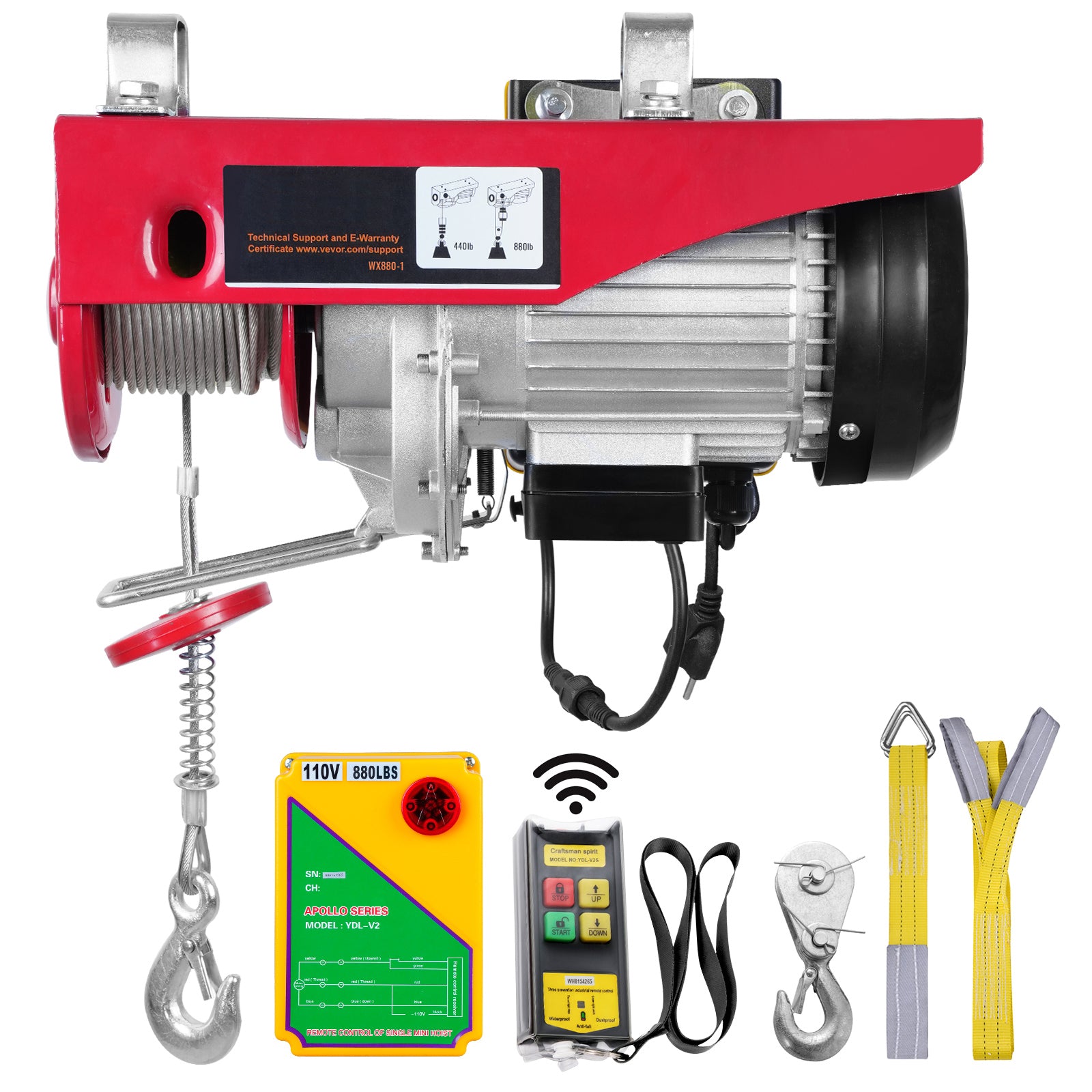880lbs Wireless Remote Control Electric Hoist ,Electric Hoist with Remote Control 110 volt, 40ft/20ft Lifting Height Pure Copper Motor Attic Lift, for Garage Warehouse Factory
