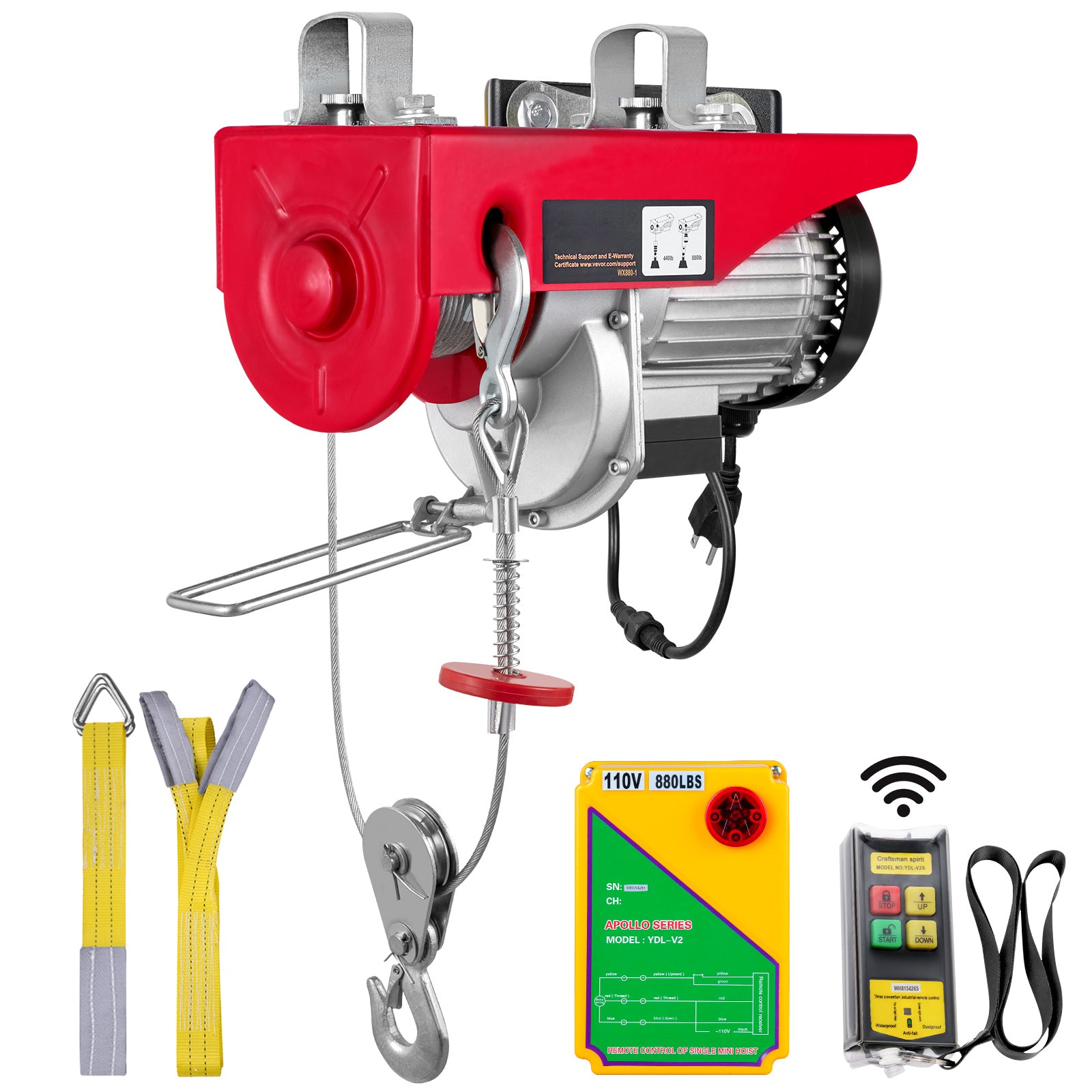 880lbs Wireless Remote Control Electric Hoist ,Electric Hoist with Remote Control 110 volt, 40ft/20ft Lifting Height Pure Copper Motor Attic Lift, for Garage Warehouse Factory