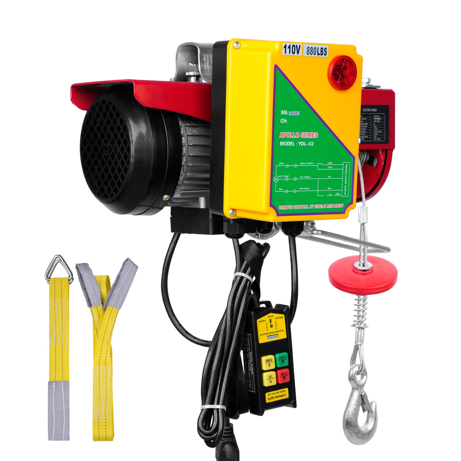 880lbs Wireless Remote Control Electric Hoist ,Electric Hoist with Remote Control 110 volt, 40ft/20ft Lifting Height Pure Copper Motor Attic Lift, for Garage Warehouse Factory