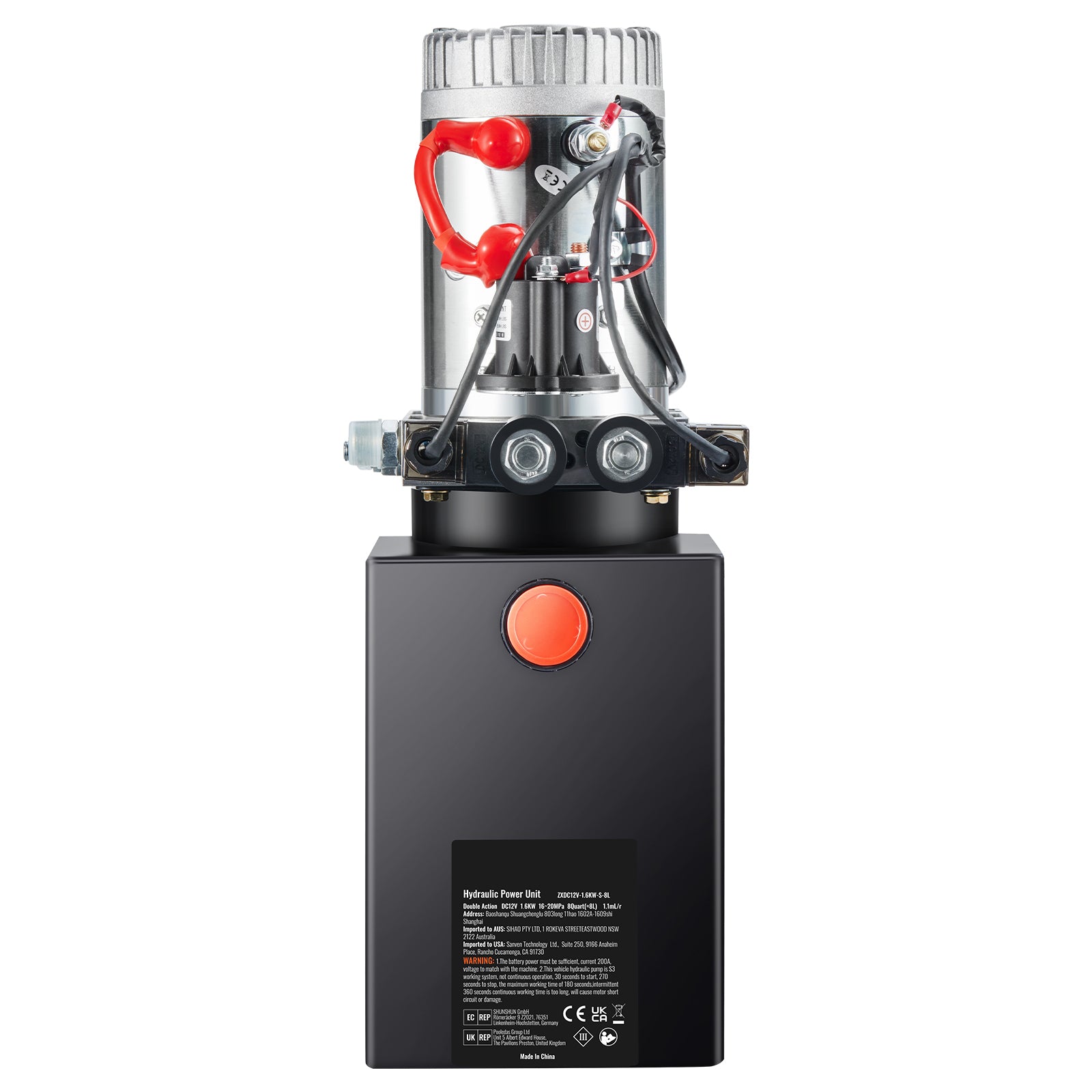Hydraulic Pump, 8 Quart Hydraulic Power Unit, Double Acting Dump Trailer Pump, 0.91 GPM Flow Rate, 3200 PSI Max Relief Pressure, DC 12V Hydraulic Pump for Dump Trailer Car Lifting