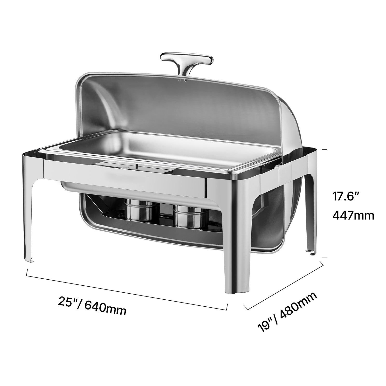 9Qt Rectangle Roll Top Chafing Dish Set with Full-Size Pan Stainless Steel