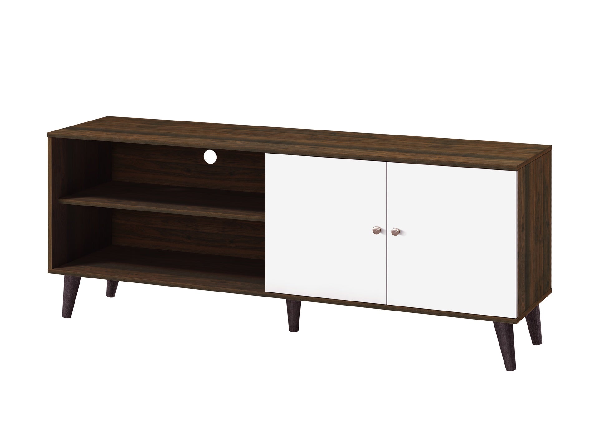 Amidon TV Stand for TVs up to 63", with 2 Storage Shelves& 1 Cabinet, Modern Entertainment Centre for TV in Living Room in  Walnut +White