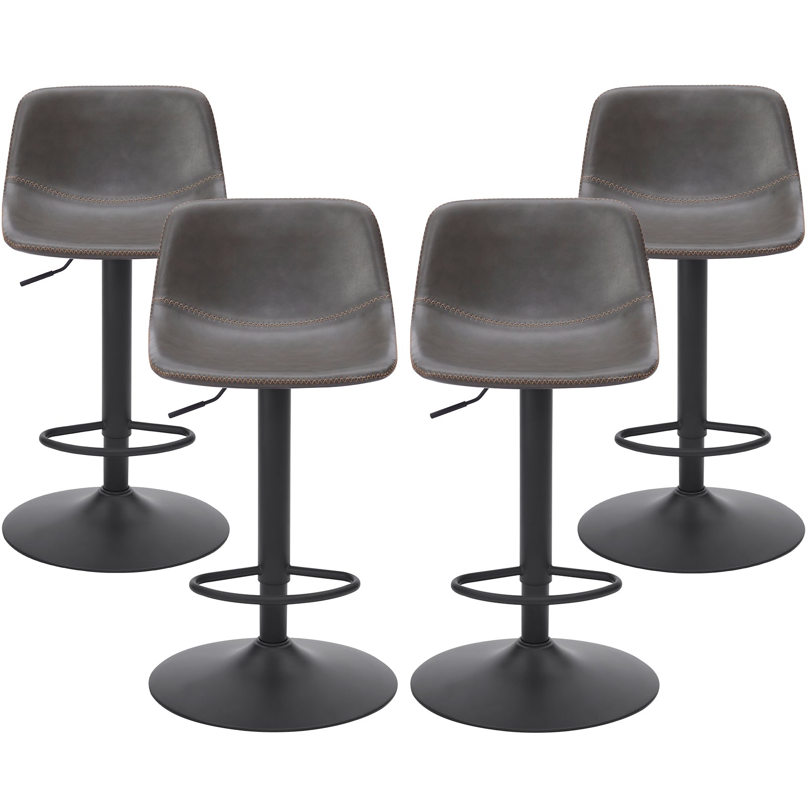 Adjustable Bar Stools Set of 2, Mid Century Modern Swivel Bar Stools, Industrial Bar Height Stools With Back Support Counter Height Bar Chairs Pu Leather Bar Stool for Kitchen Island Rustic Barstools