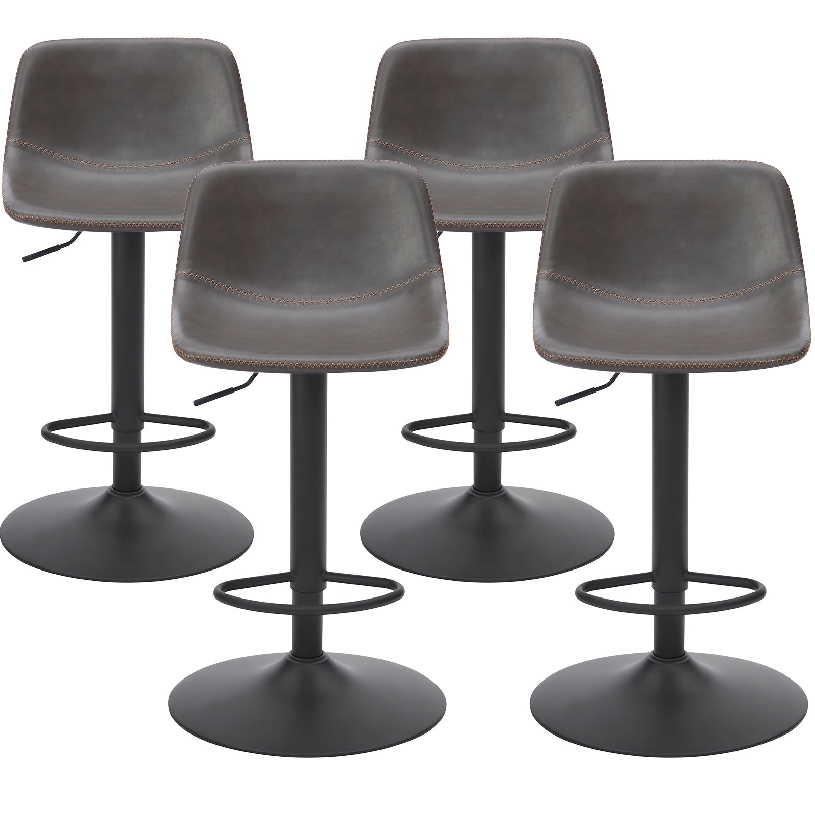 Adjustable Bar Stools Set of 2, Mid Century Modern Swivel Bar Stools, Industrial Bar Height Stools With Back Support Counter Height Bar Chairs Pu Leather Bar Stool for Kitchen Island Rustic Barstools