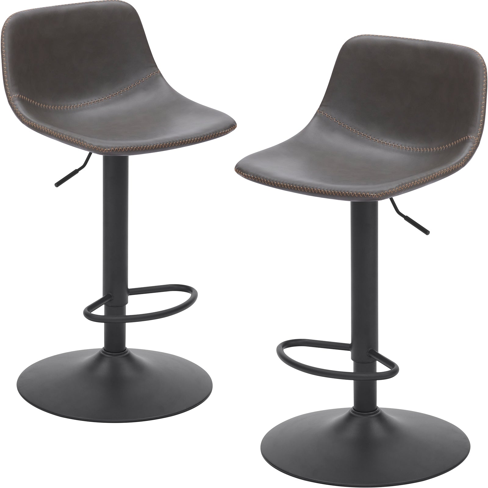 Adjustable Bar Stools Set of 2, Mid Century Modern Swivel Bar Stools, Industrial Bar Height Stools With Back Support Counter Height Bar Chairs Pu Leather Bar Stool for Kitchen Island Rustic Barstools