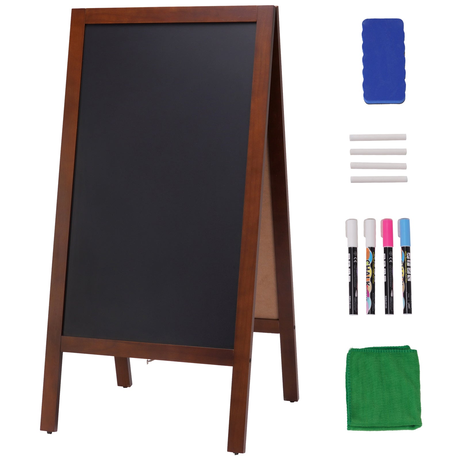 A Frame Chalkboard Sign, Double-Sided Sidewalk Signs, Freestanding Vintage Wooden Chalk Board with Chalks & Magnetic Eraser, Rustic Brown Outdoor Sandwich Board, 20"x40", Kitchen Home Wedding