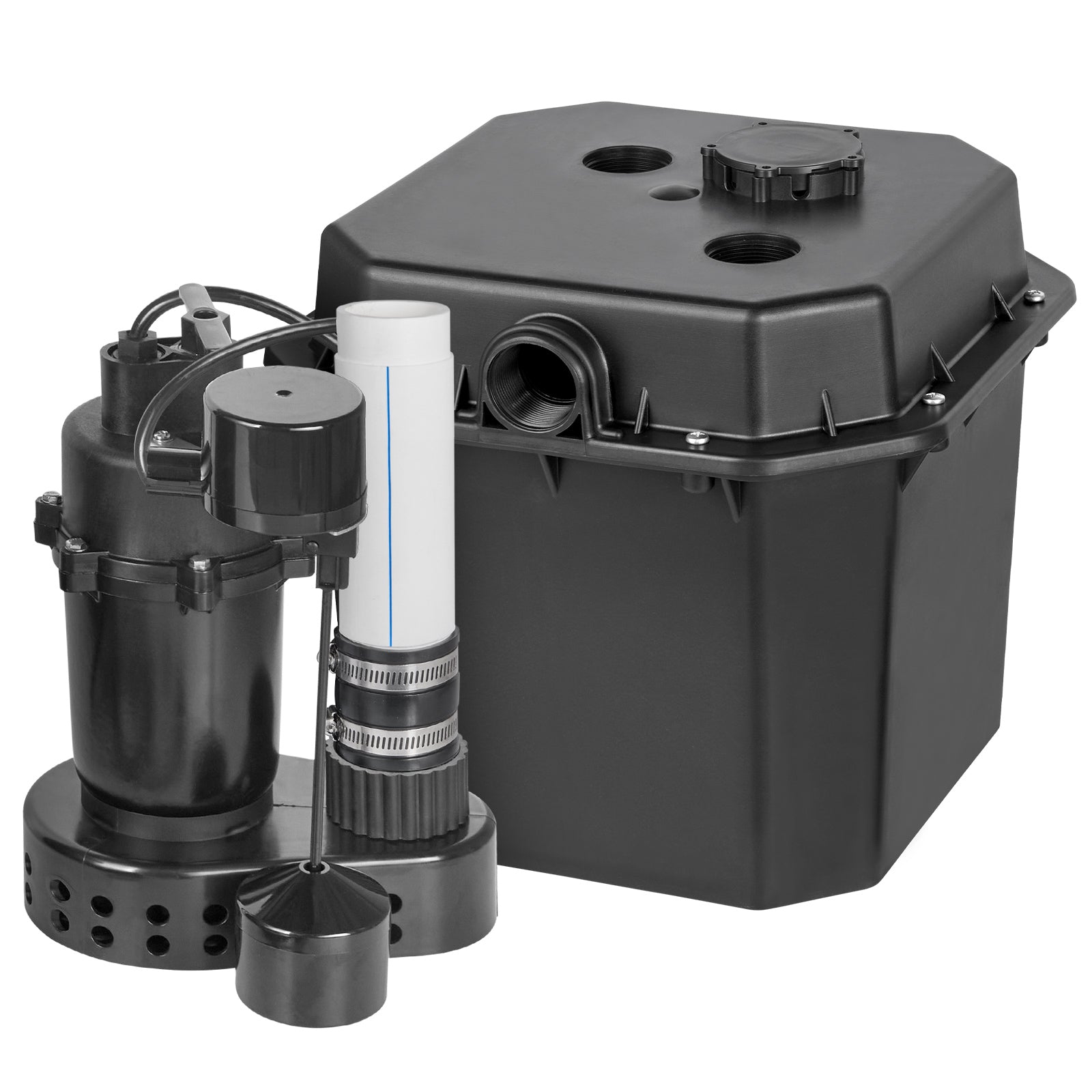 Utility Sink Pump, 1/3 HP, 120-Volt, 2900 GPH Flow, 25 ft Head, Under-Sink Sump Pump System with 6 Gallon Basin, Automatic Utility/Laundry Sink Pump, Drain Pump with 1-1/2" NPT Outlet, Black