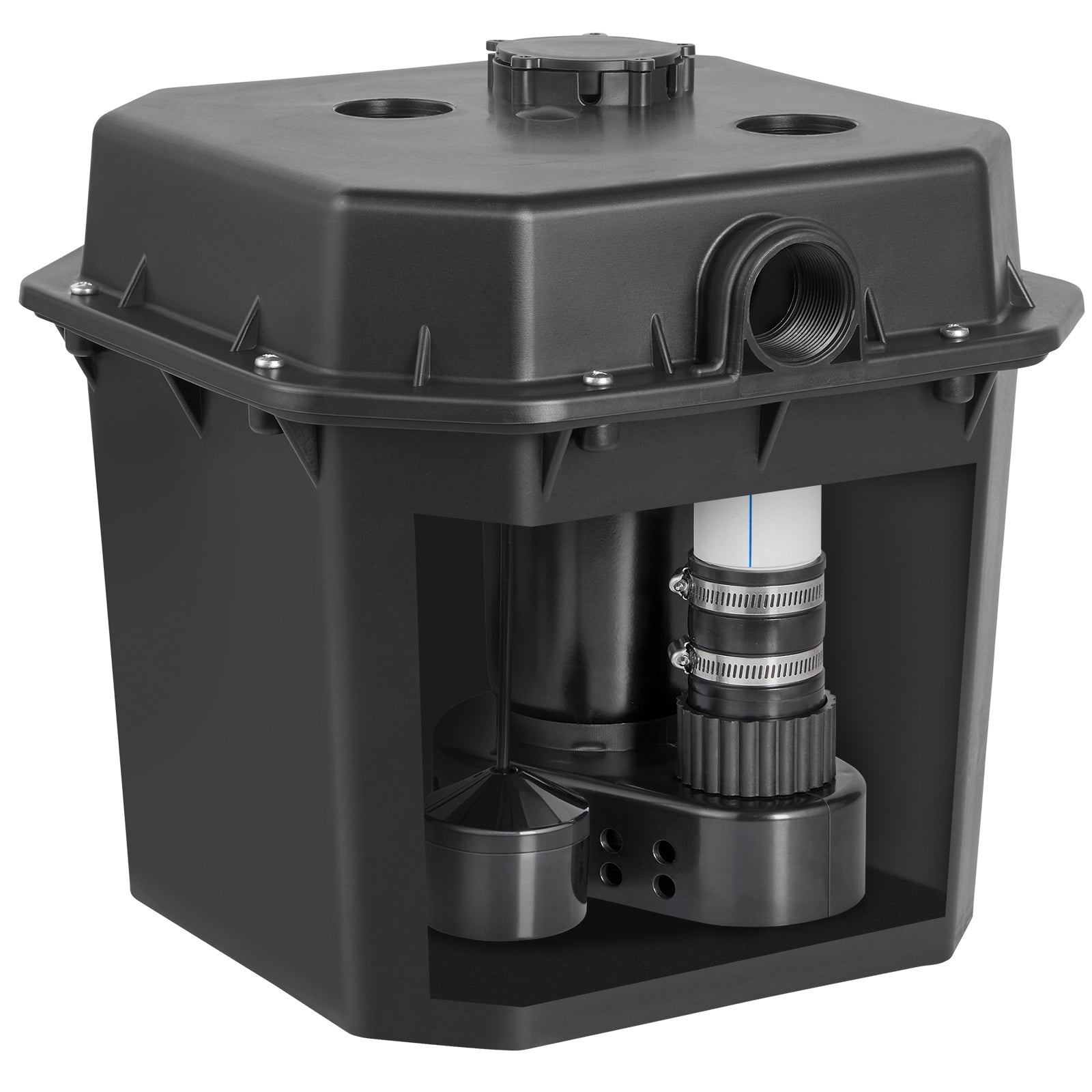 Utility Sink Pump, 1/3 HP, 120-Volt, 2900 GPH Flow, 25 ft Head, Under-Sink Sump Pump System with 6 Gallon Basin, Automatic Utility/Laundry Sink Pump, Drain Pump with 1-1/2" NPT Outlet, Black