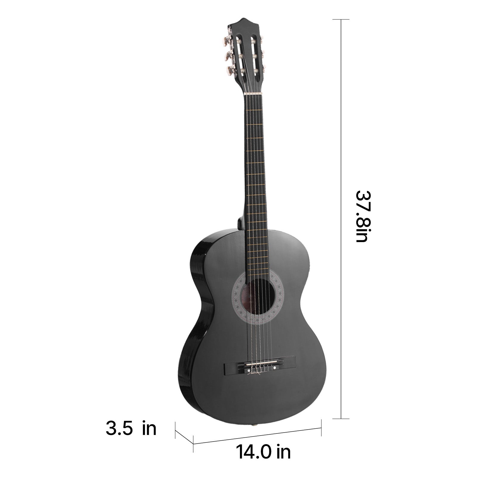 Classical Guitar, 38 Inch, Wood Classical Guitar Starter Kit for Beginners, with Nylon Strings, Gig Bag, Strap, Tuner, Extra Strings, Picks, Capo, Basswood, for Teenagers Adults Students, Black