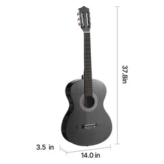 Classical Guitar, 38 Inch, Wood Classical Guitar Starter Kit for Beginners, with Nylon Strings, Gig Bag, Strap, Tuner, Extra Strings, Picks, Capo, Basswood, for Teenagers Adults Students, Black