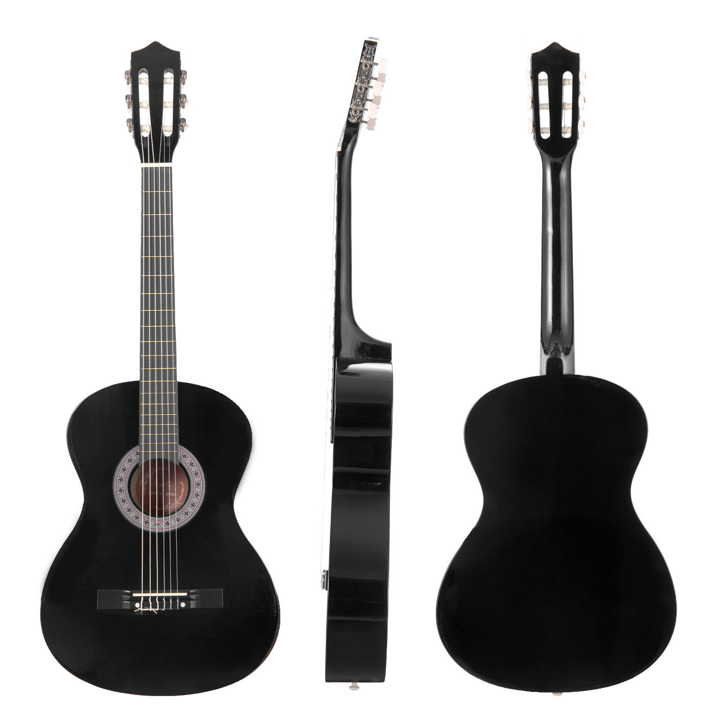 Classical Guitar, 38 Inch, Wood Classical Guitar Starter Kit for Beginners, with Nylon Strings, Gig Bag, Strap, Tuner, Extra Strings, Picks, Capo, Basswood, for Teenagers Adults Students, Black