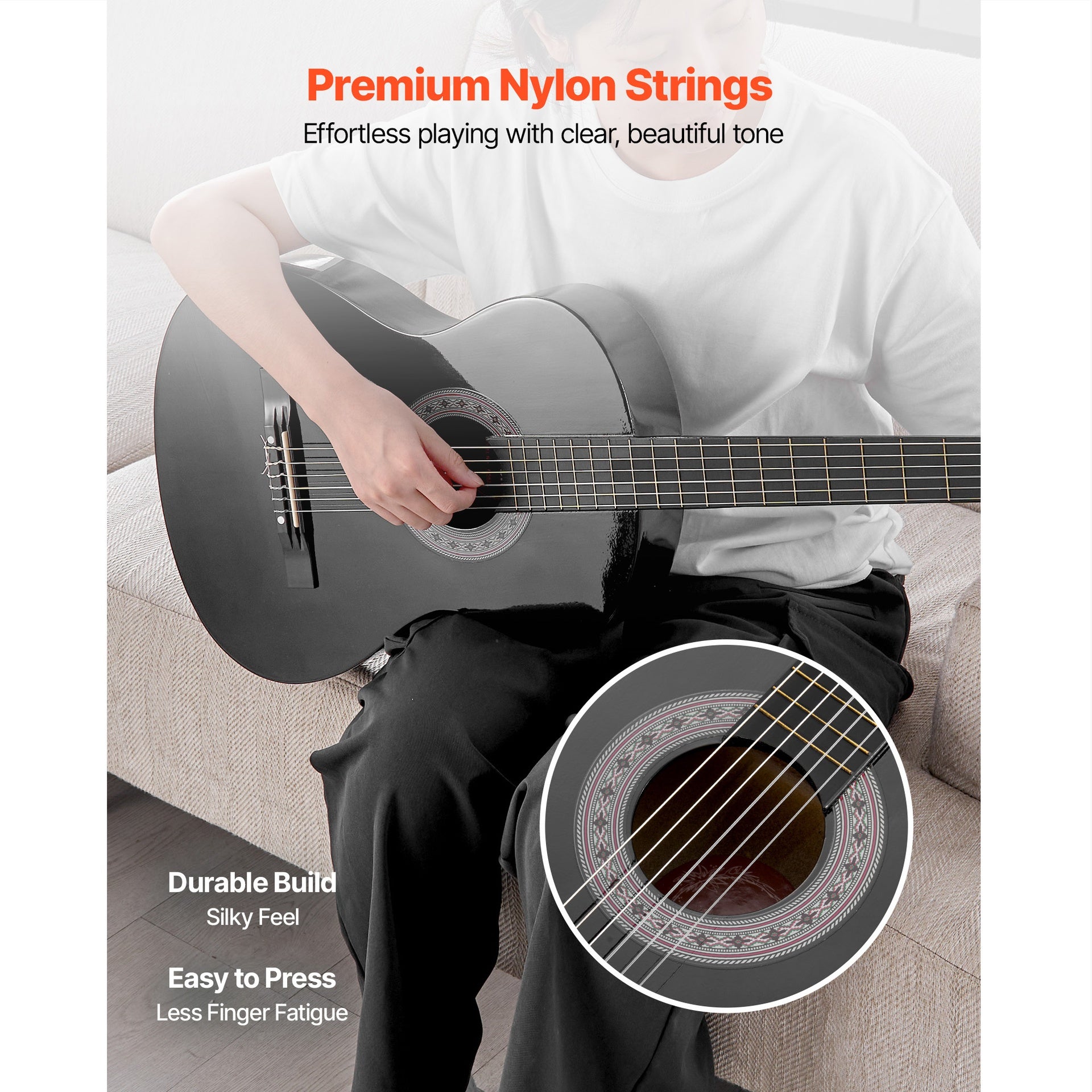 Classical Guitar, 38 Inch, Wood Classical Guitar Starter Kit for Beginners, with Nylon Strings, Gig Bag, Strap, Tuner, Extra Strings, Picks, Capo, Basswood, for Teenagers Adults Students, Black