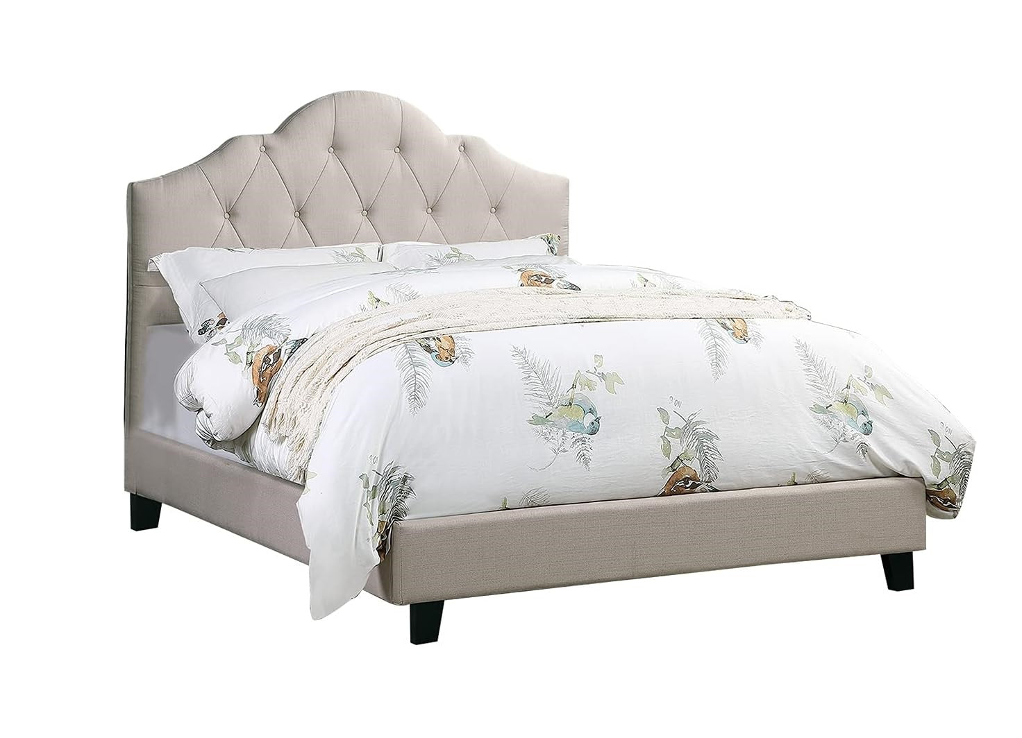 Contemporary 1pc Queen Size Bed Adjustable HB Light Brown Polyfiber Tufted Upholstered Wooden Bedframe Bedroom Furniture