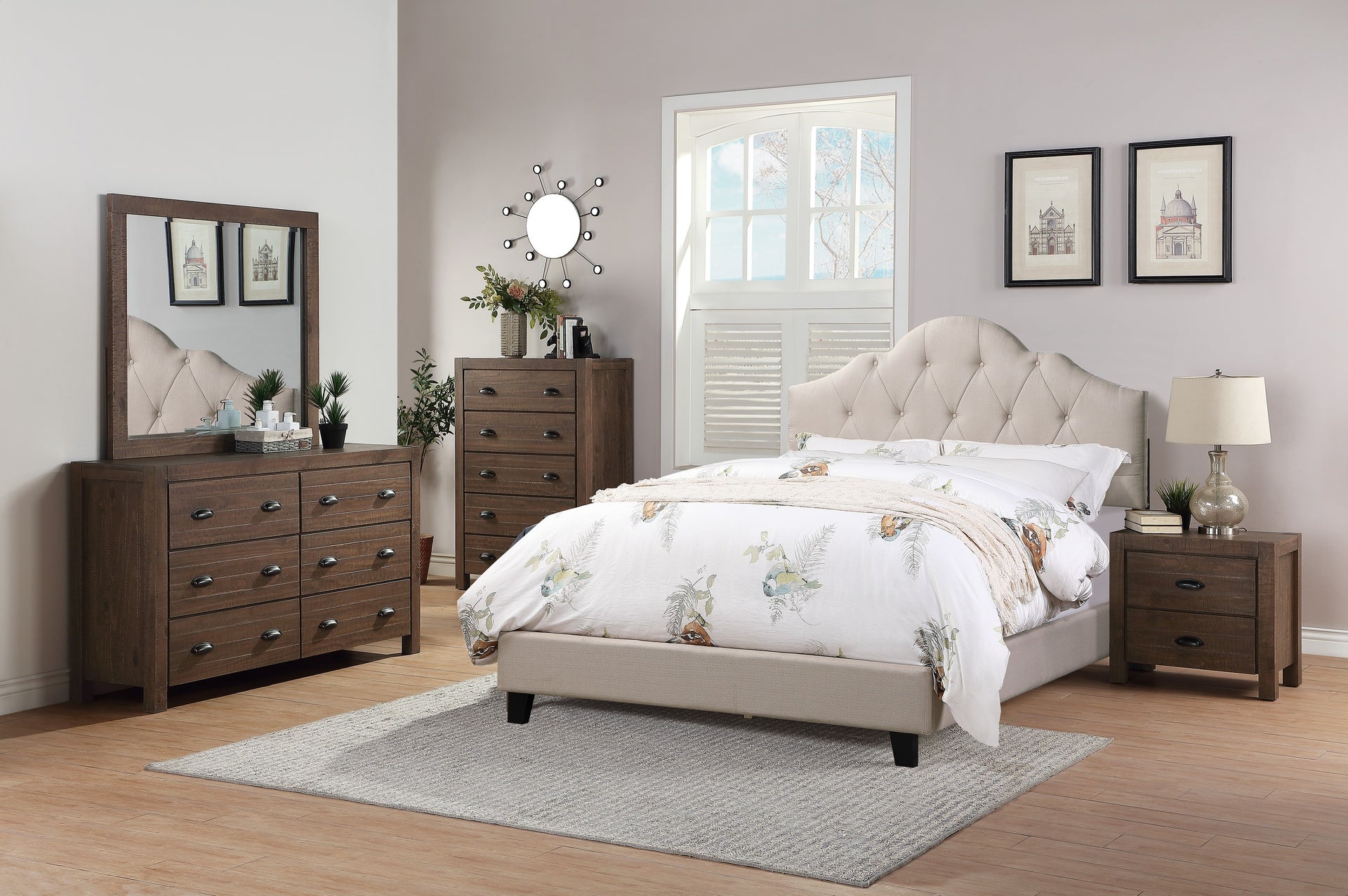 Contemporary 1pc Queen Size Bed Adjustable HB Light Brown Polyfiber Tufted Upholstered Wooden Bedframe Bedroom Furniture
