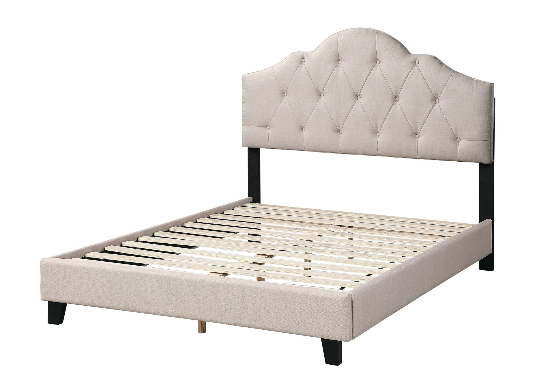 Contemporary 1pc Queen Size Bed Adjustable HB Light Brown Polyfiber Tufted Upholstered Wooden Bedframe Bedroom Furniture