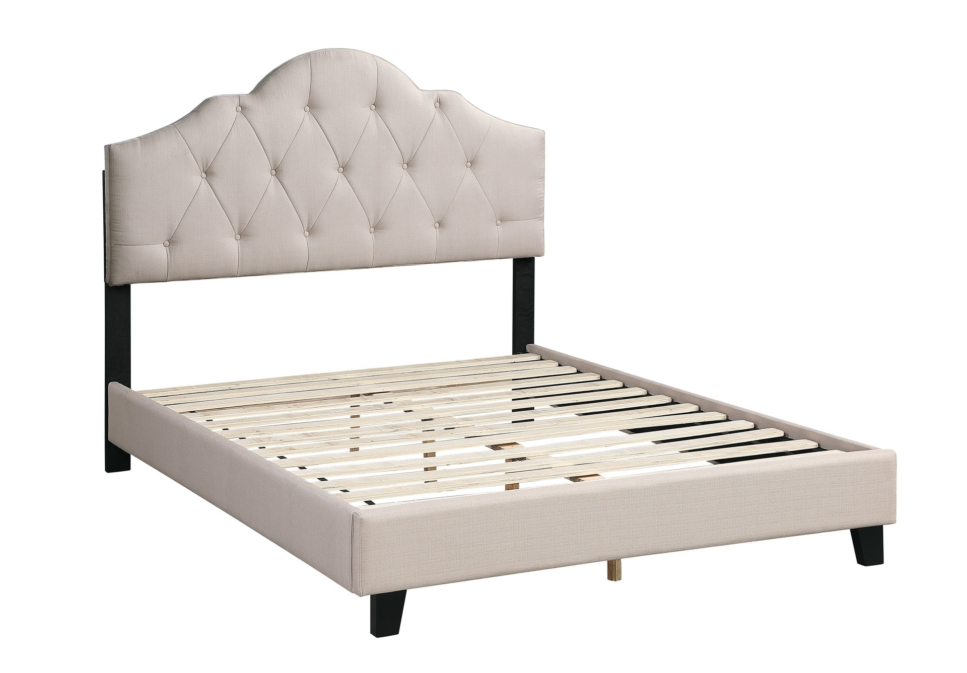 Contemporary 1pc Queen Size Bed Adjustable HB Light Brown Polyfiber Tufted Upholstered Wooden Bedframe Bedroom Furniture