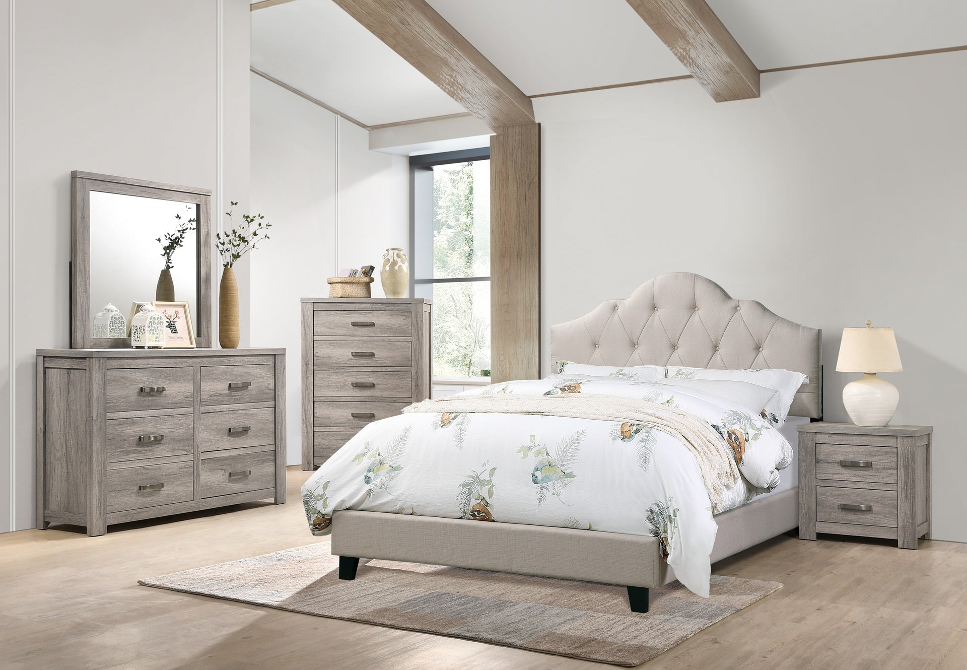 Contemporary 1pc Queen Size Bed Adjustable HB Light Brown Polyfiber Tufted Upholstered Wooden Bedframe Bedroom Furniture