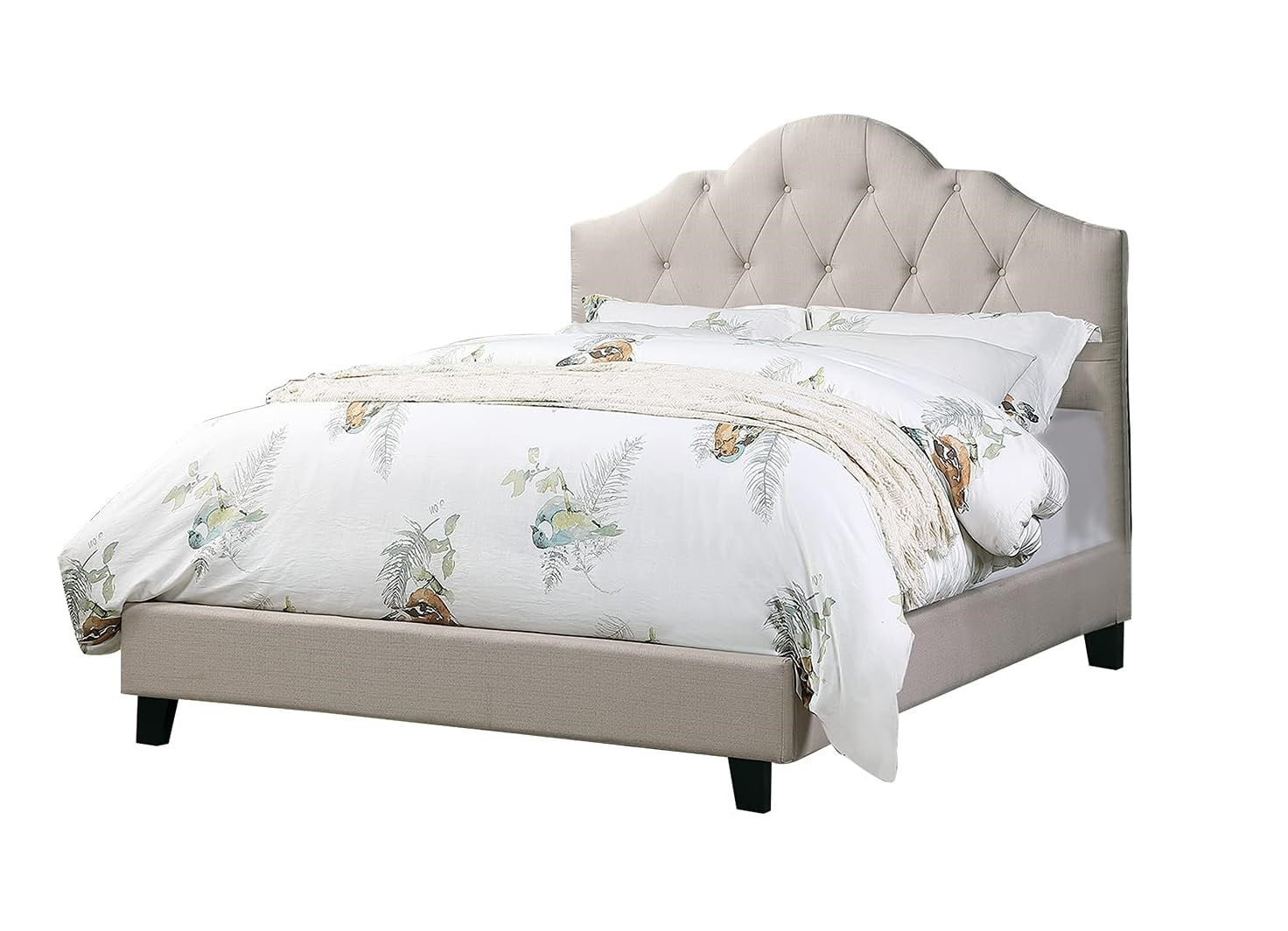 Contemporary 1pc Queen Size Bed Adjustable HB Light Brown Polyfiber Tufted Upholstered Wooden Bedframe Bedroom Furniture