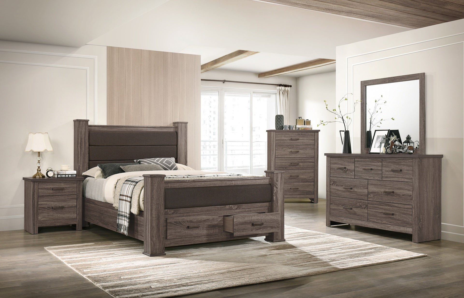 Natural Finish Striking Wooden 1pc Dresser Drawers Storage bedroom Furniture