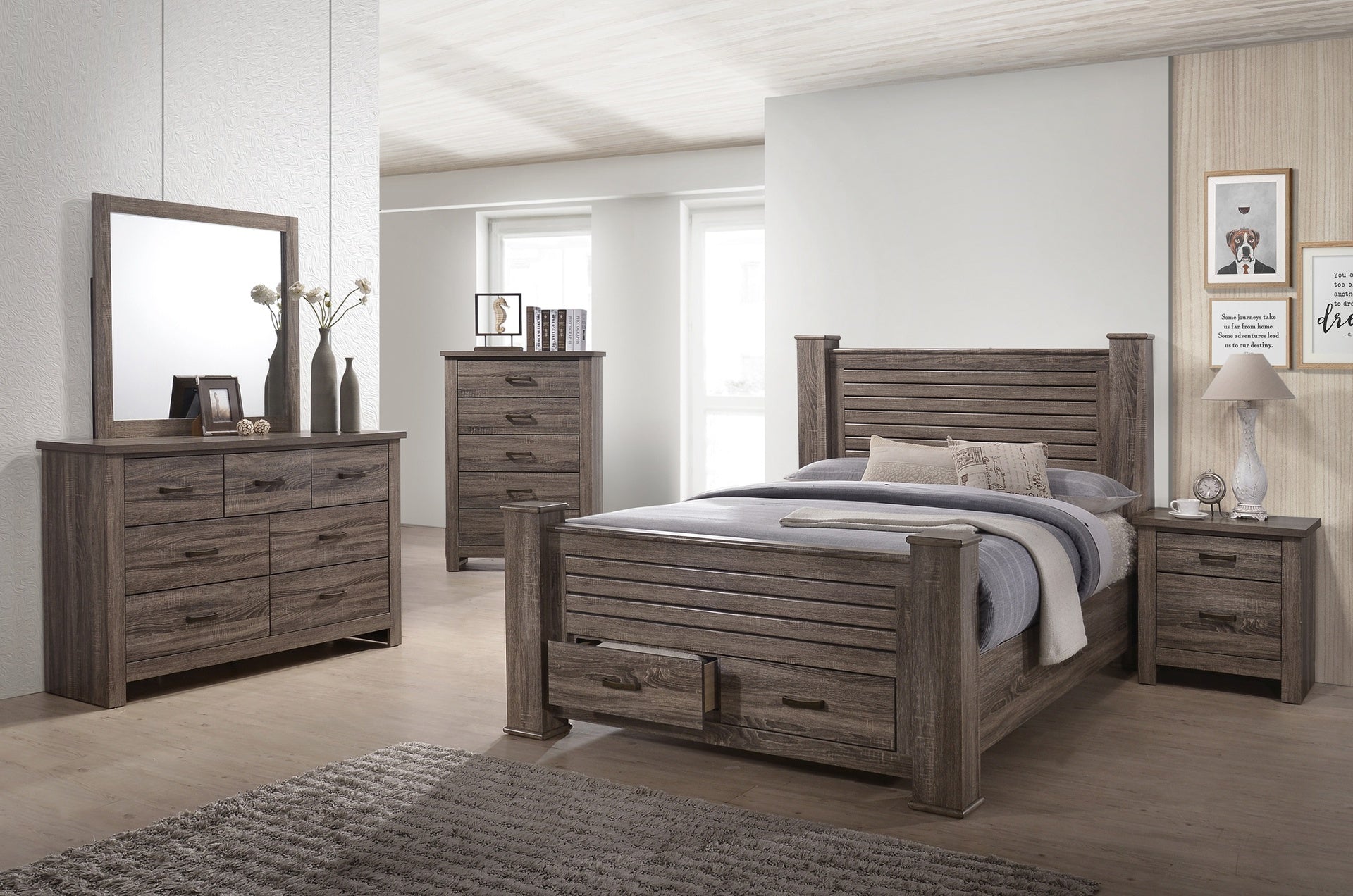 Natural Finish Striking Wooden 1pc Dresser Drawers Storage bedroom Furniture