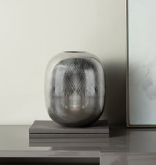 10.5x10.5x13" Aluminum Vase, Silver Streaks