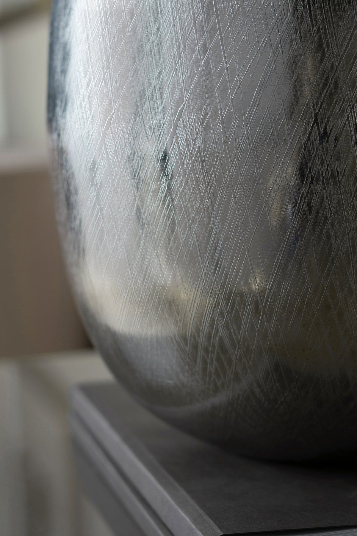 10.5x10.5x13" Aluminum Vase, Silver Streaks