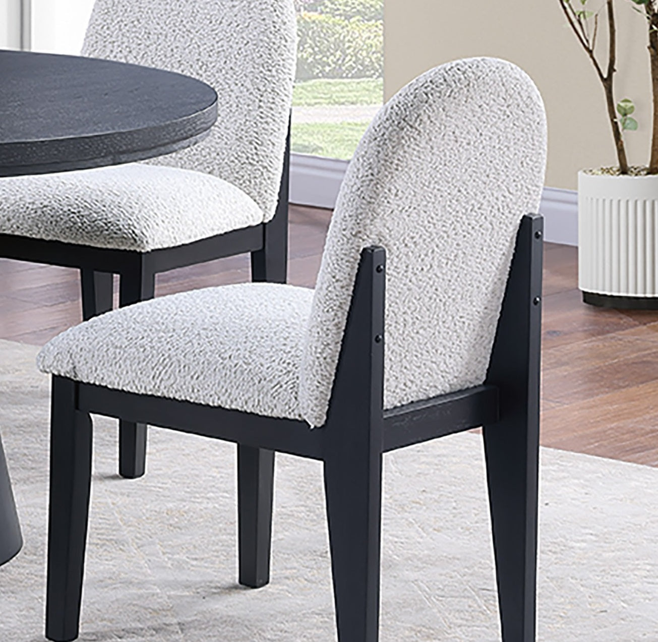 White Fabric Soft Cozy Texture 2pc Dining Chairs Upholstered Seat Back Ergonomic Support Side Chair