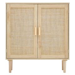 Rattan Cabinet, Rattan Storage Cabinet 31.5inch with 2 Magnetic Doors and Adjustable Shelves, Sideboard Buffet Cabinet for Hallway, Entryway, Living Room, or Kitchen, Natural
