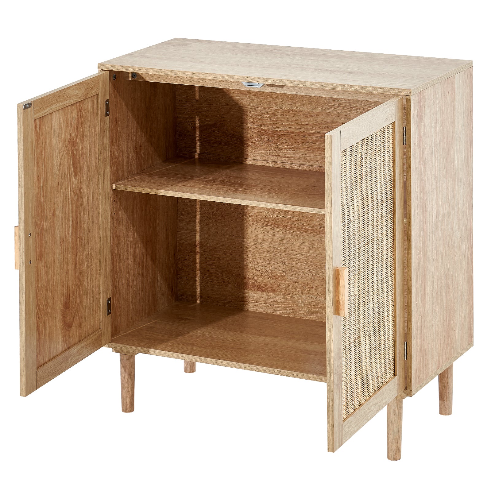 Rattan Cabinet, Rattan Storage Cabinet 31.5inch with 2 Magnetic Doors and Adjustable Shelves, Sideboard Buffet Cabinet for Hallway, Entryway, Living Room, or Kitchen, Natural