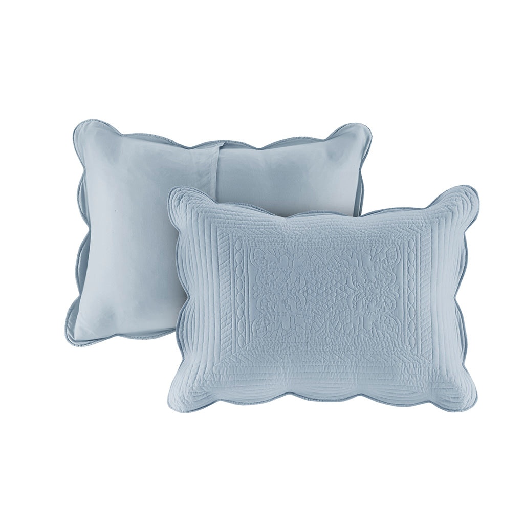 3 Piece Reversible Scalloped Edge Quilt Set Blue King/Cal King