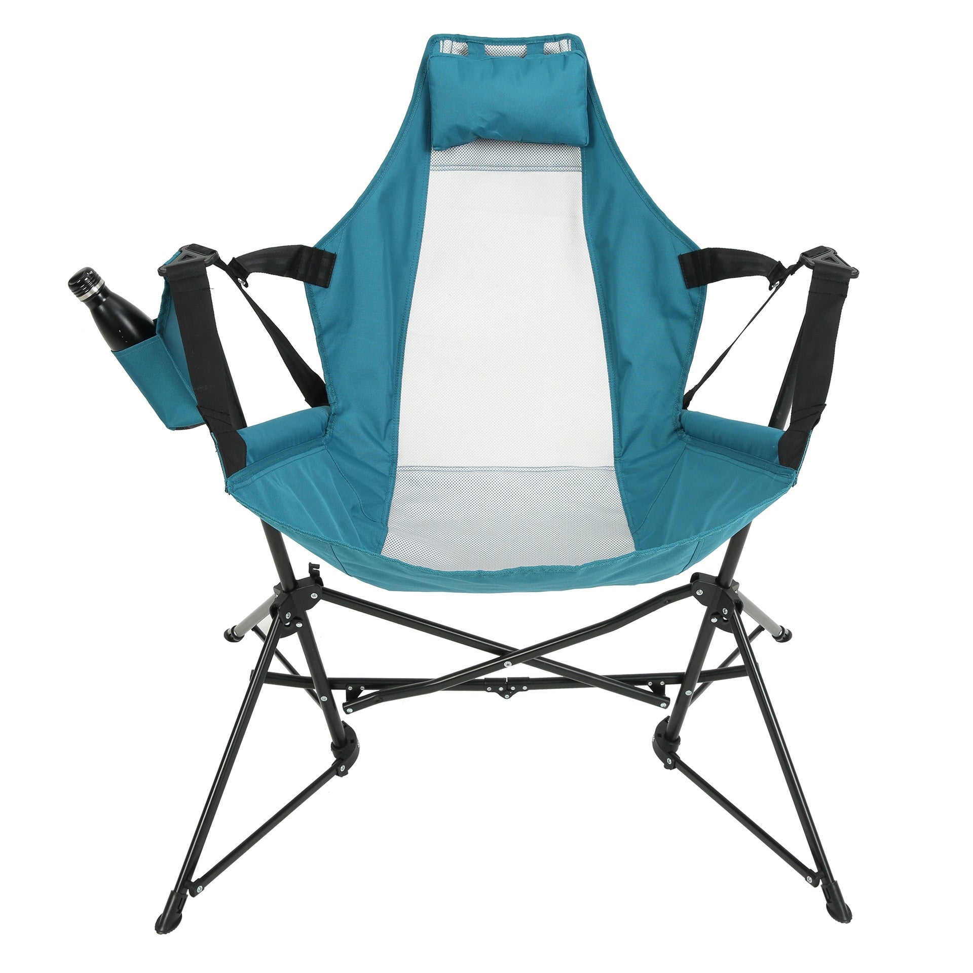 Hammock Camping Chair, Folding Portable Rocking Chair, Aluminum Alloy Adjustable Back Swinging Chair with Pillow Cup Holder, Recliner with Carry Bag for Outdoor Travel Lawn Backyard, Blue (2pcs)