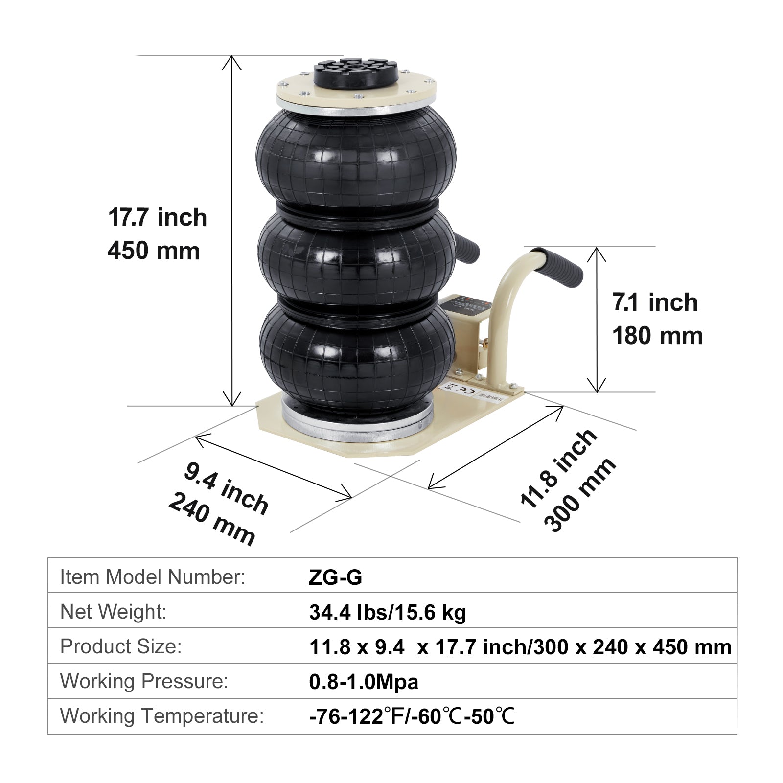 Triple Bag Air Jack 3 Ton/6600 lbs Pneumatic Jack for Car SUV Lifting