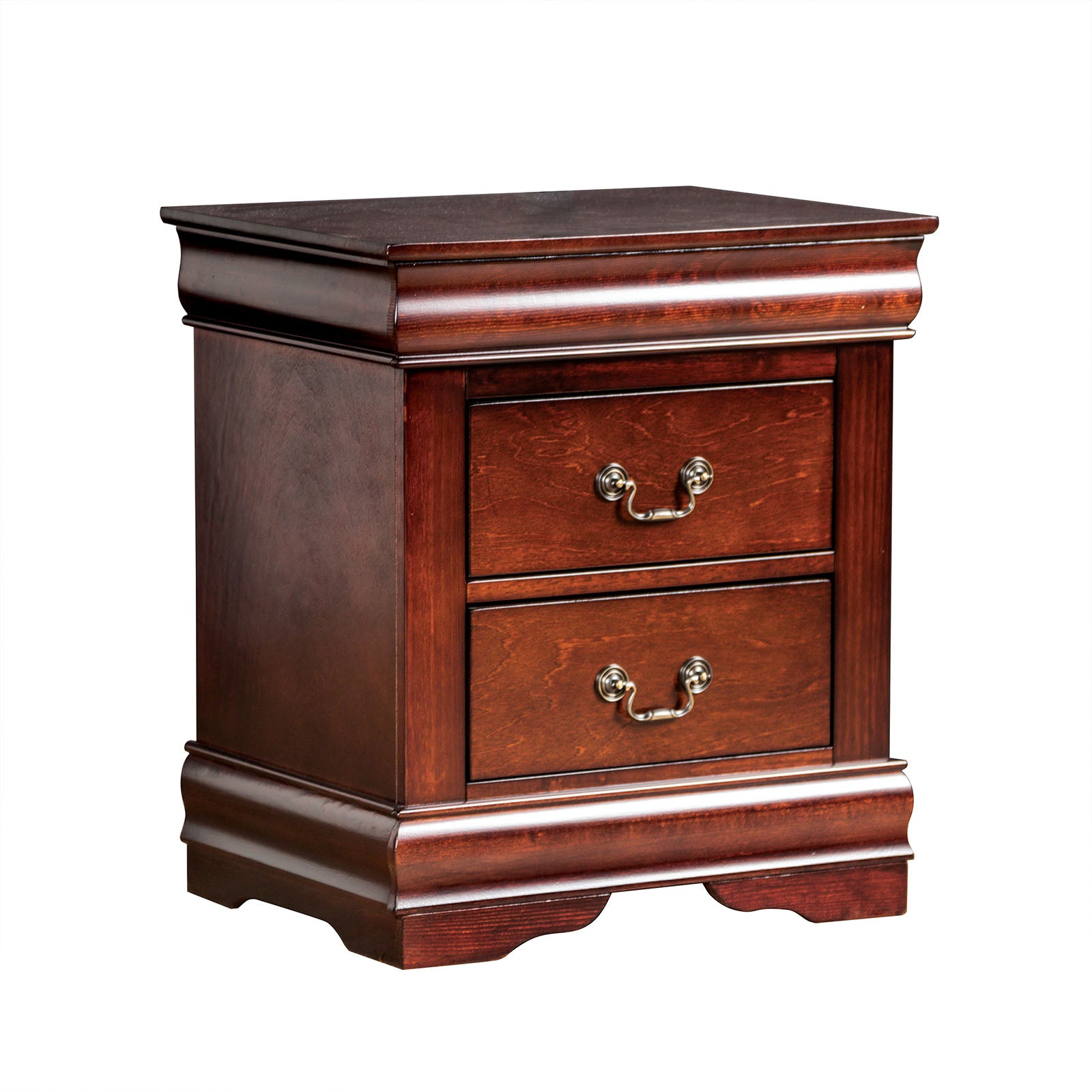 Transitional Style 1pc Nightstand Dust Proof Case English Dovetail Drawers Hanging Handles Bracket Feet Dark Cherry Finish Bedroom Furniture