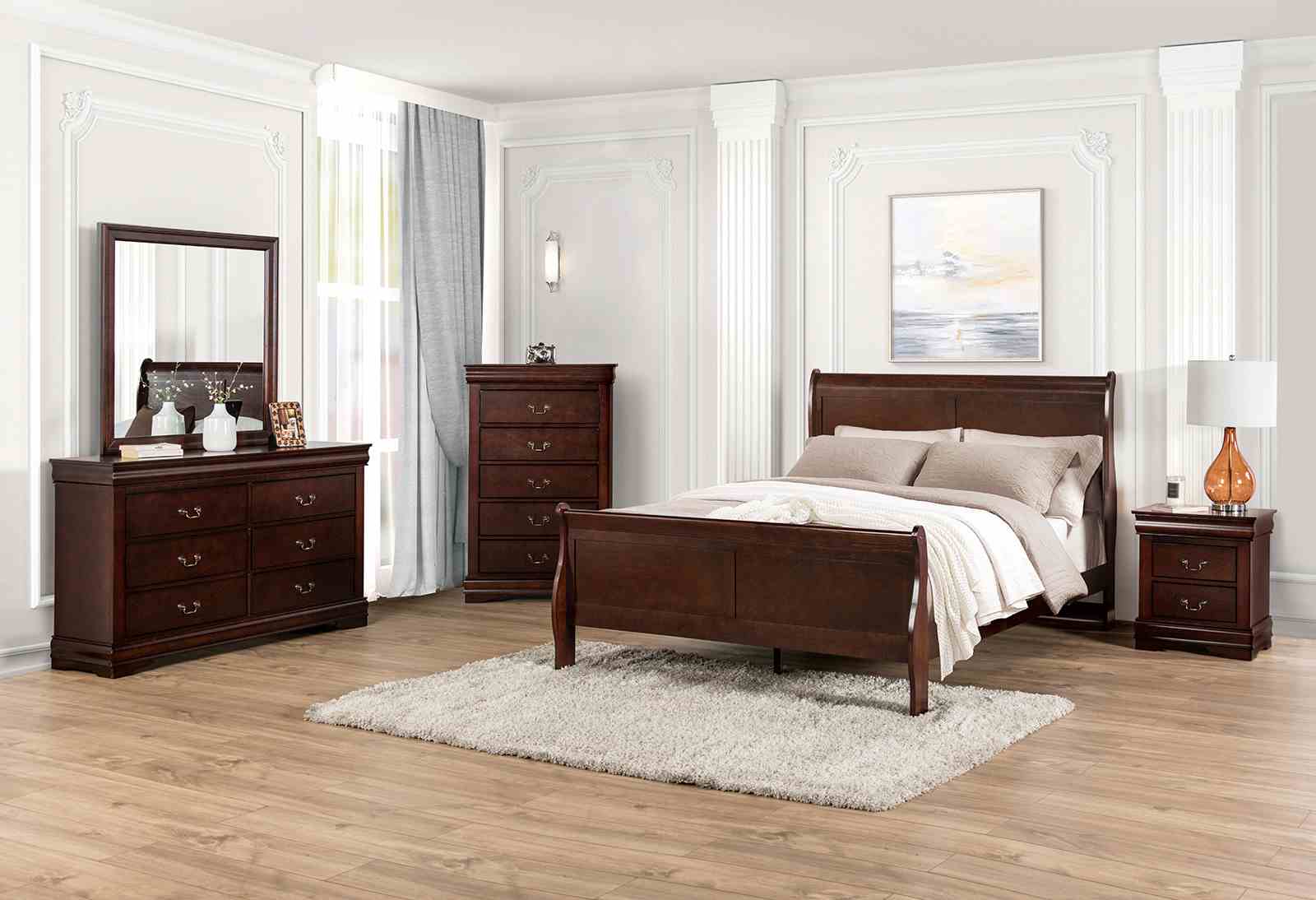 Transitional Style 1pc Nightstand Dust Proof Case English Dovetail Drawers Hanging Handles Bracket Feet Dark Cherry Finish Bedroom Furniture