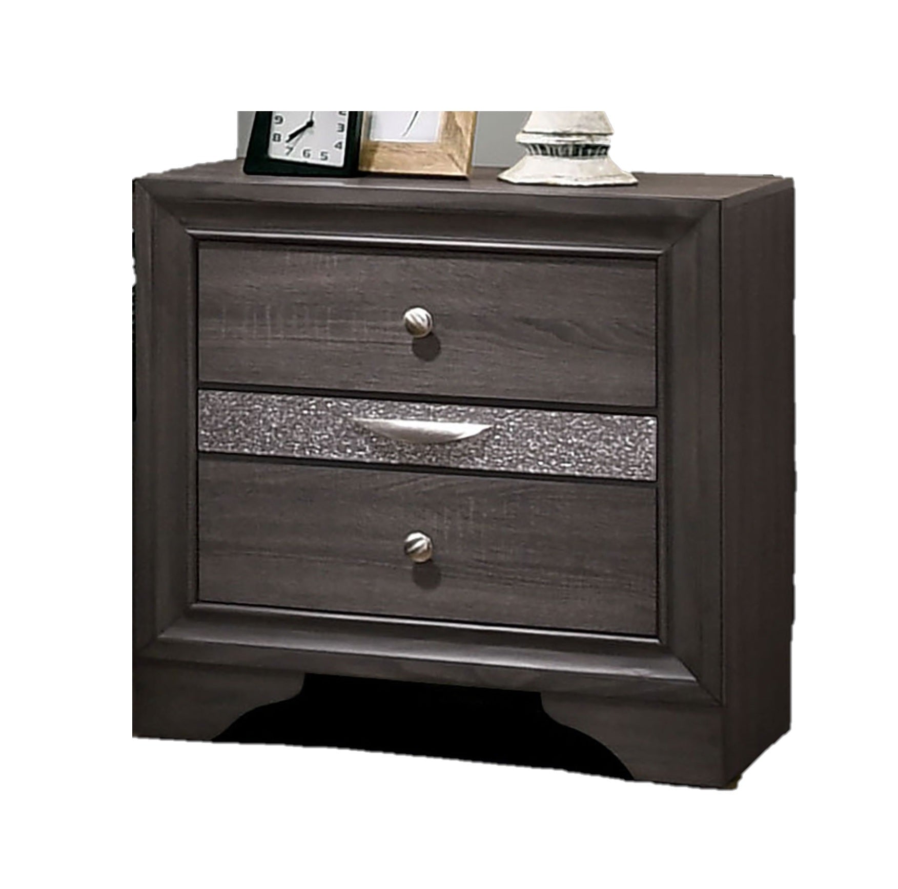 Contemporary Gray 1pc Nightstand Nickle round Knob Handles English Dovetails Hidden Drawer Bedside Table