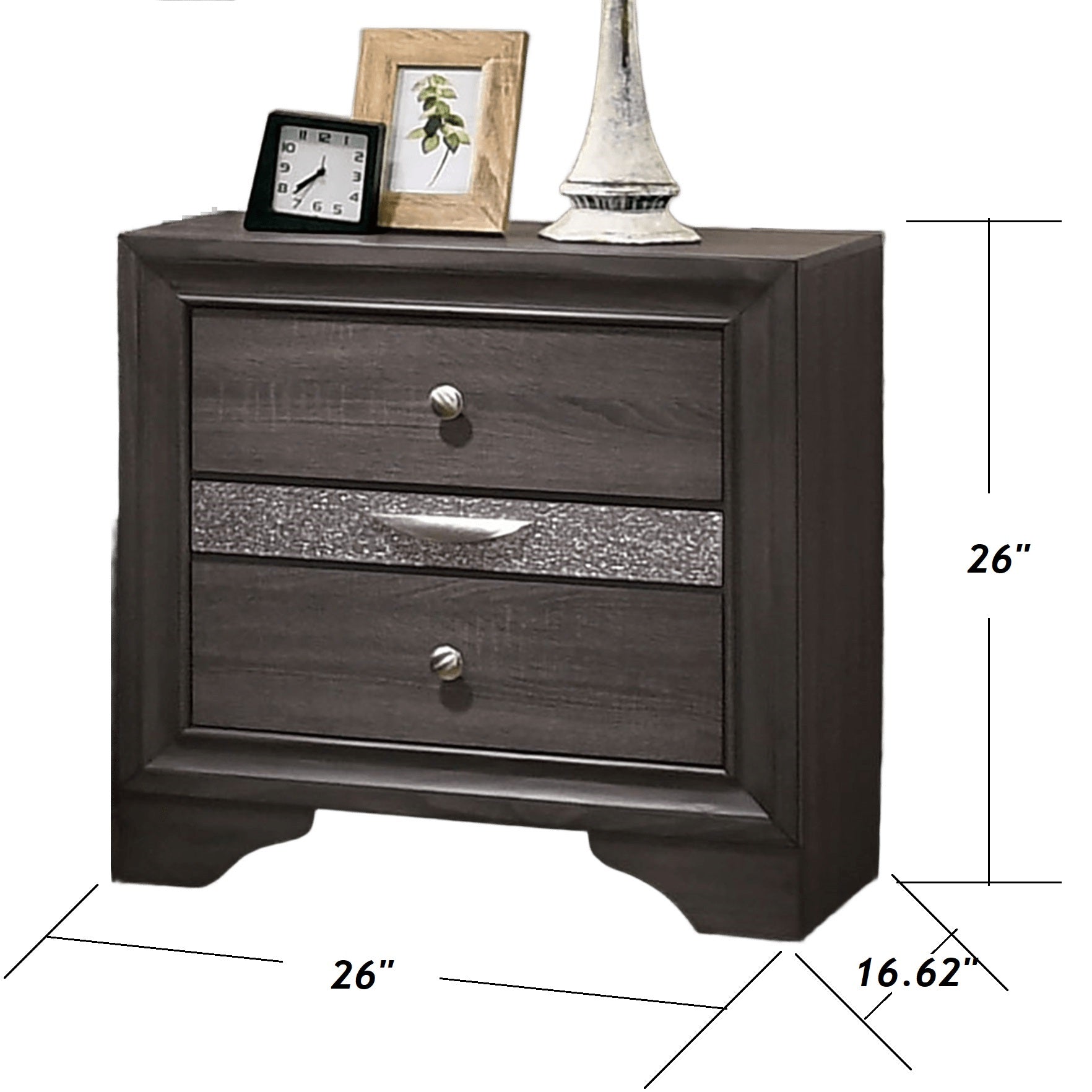 Contemporary Gray 1pc Nightstand Nickle round Knob Handles English Dovetails Hidden Drawer Bedside Table