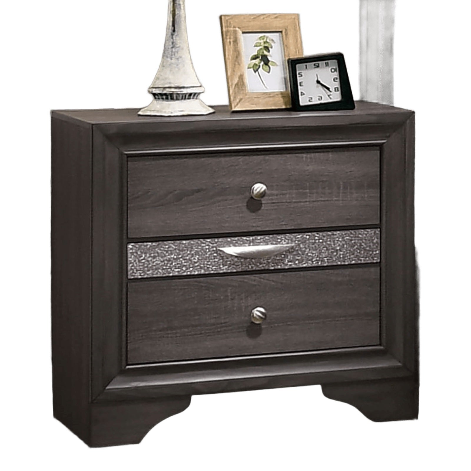 Contemporary Gray 1pc Nightstand Nickle round Knob Handles English Dovetails Hidden Drawer Bedside Table