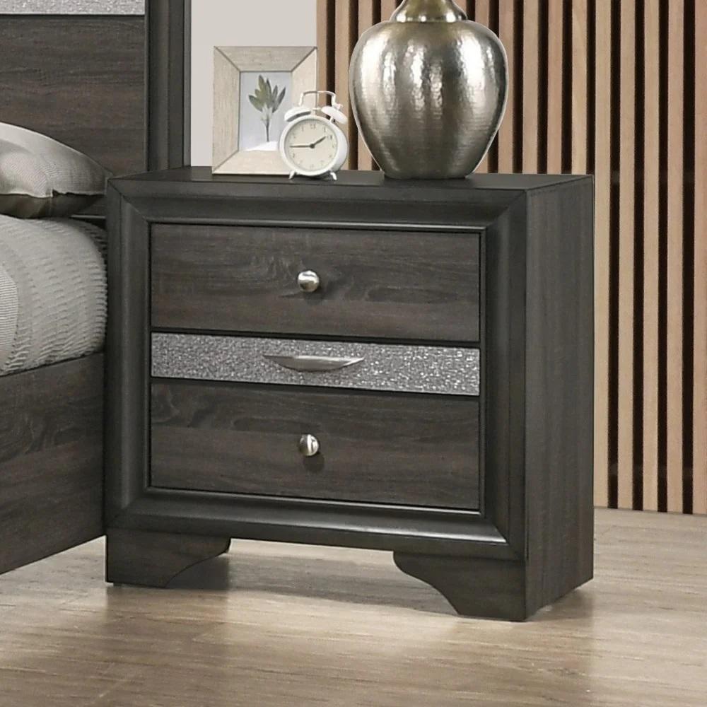 Contemporary Gray 1pc Nightstand Nickle round Knob Handles English Dovetails Hidden Drawer Bedside Table