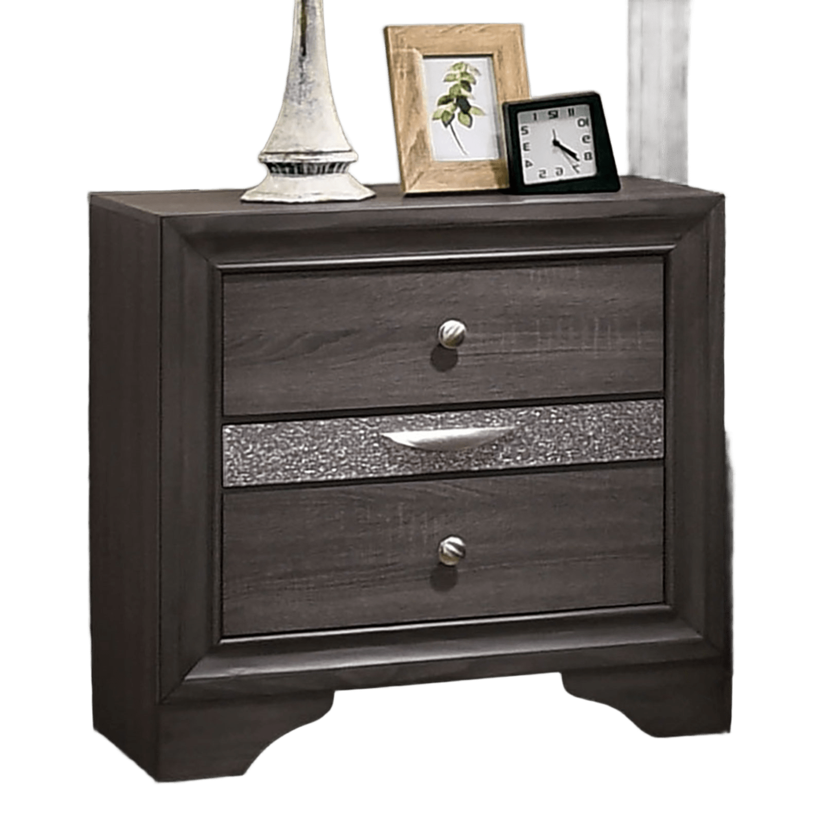 Contemporary Gray 1pc Nightstand Nickle round Knob Handles English Dovetails Hidden Drawer Bedside Table