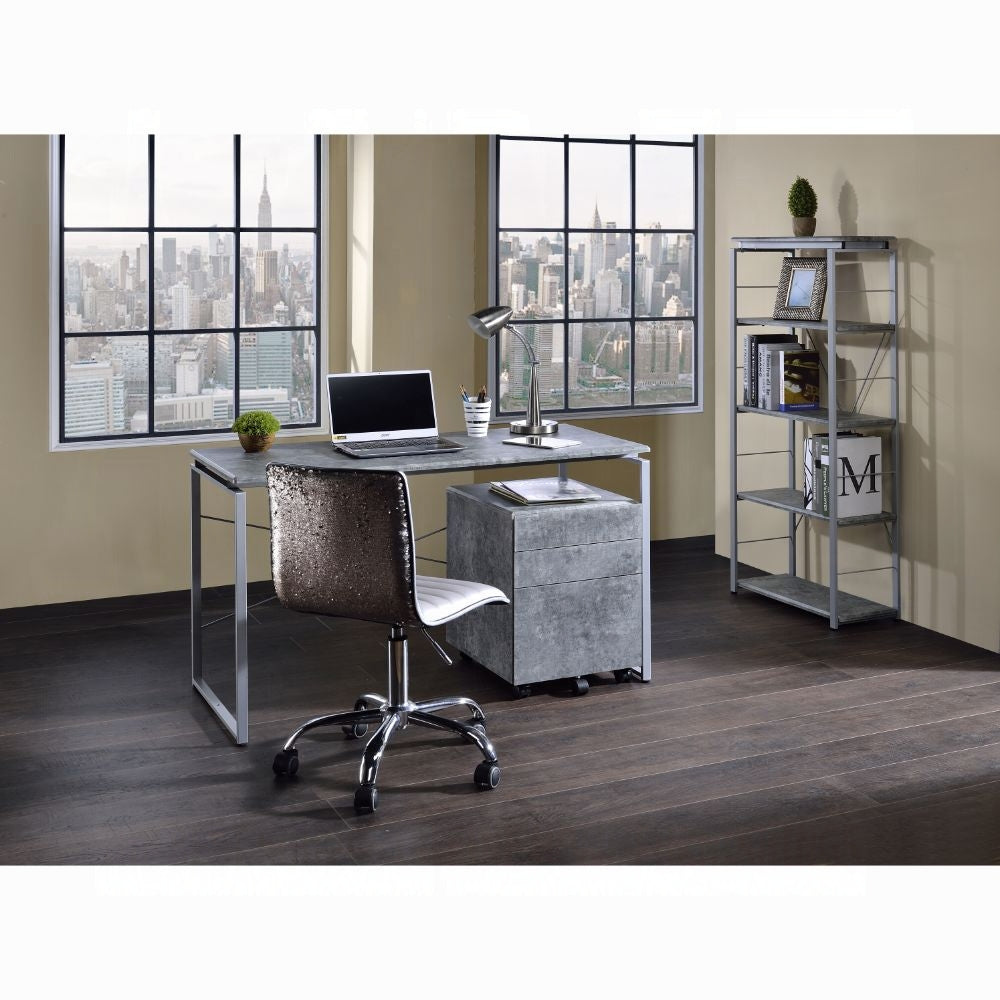 Metal Frame Writing Desk 1pc Wooden Home Office Furniture Faux Concrete & Silver Finish Laptop Table