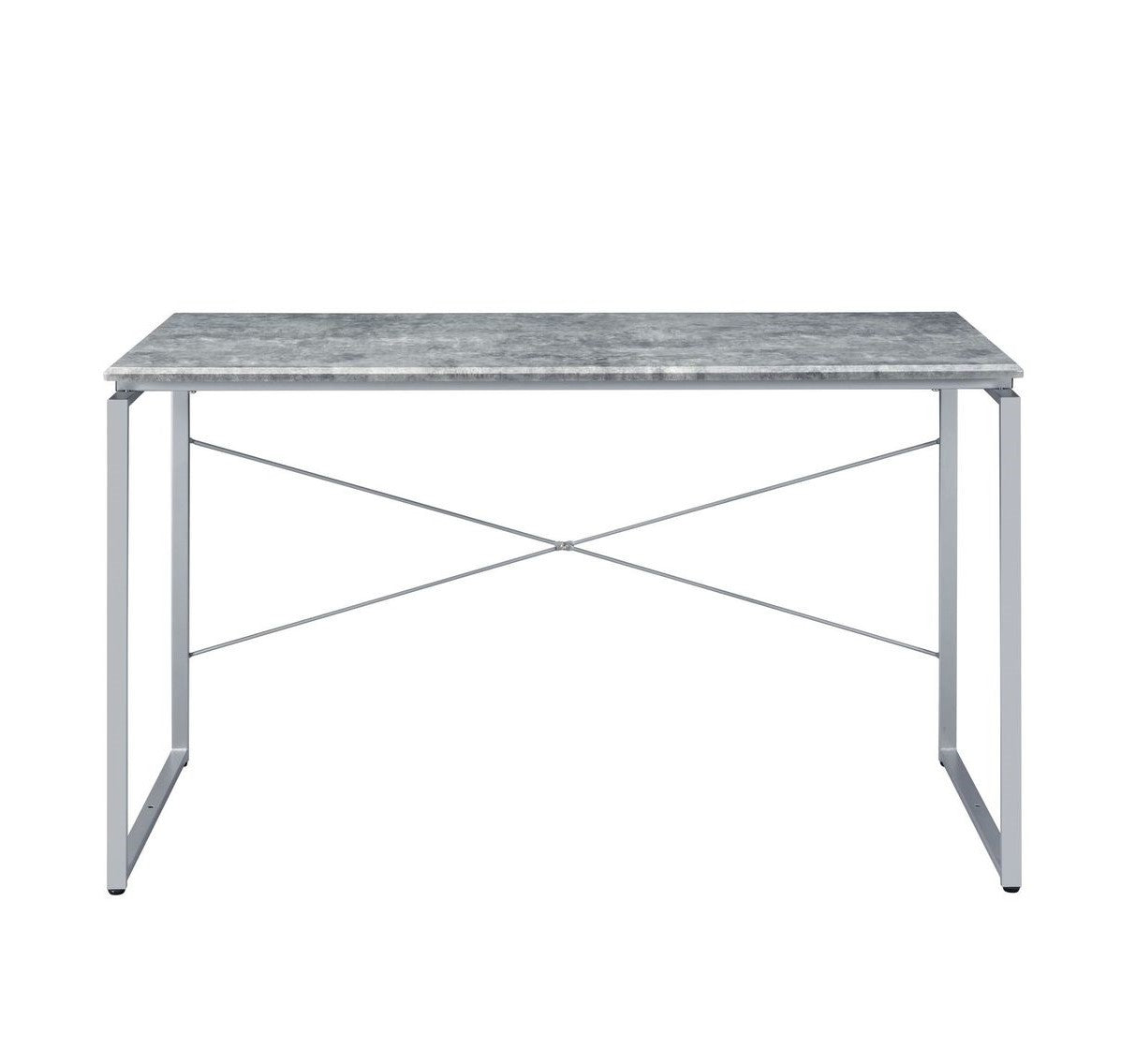 Metal Frame Writing Desk 1pc Wooden Home Office Furniture Faux Concrete & Silver Finish Laptop Table
