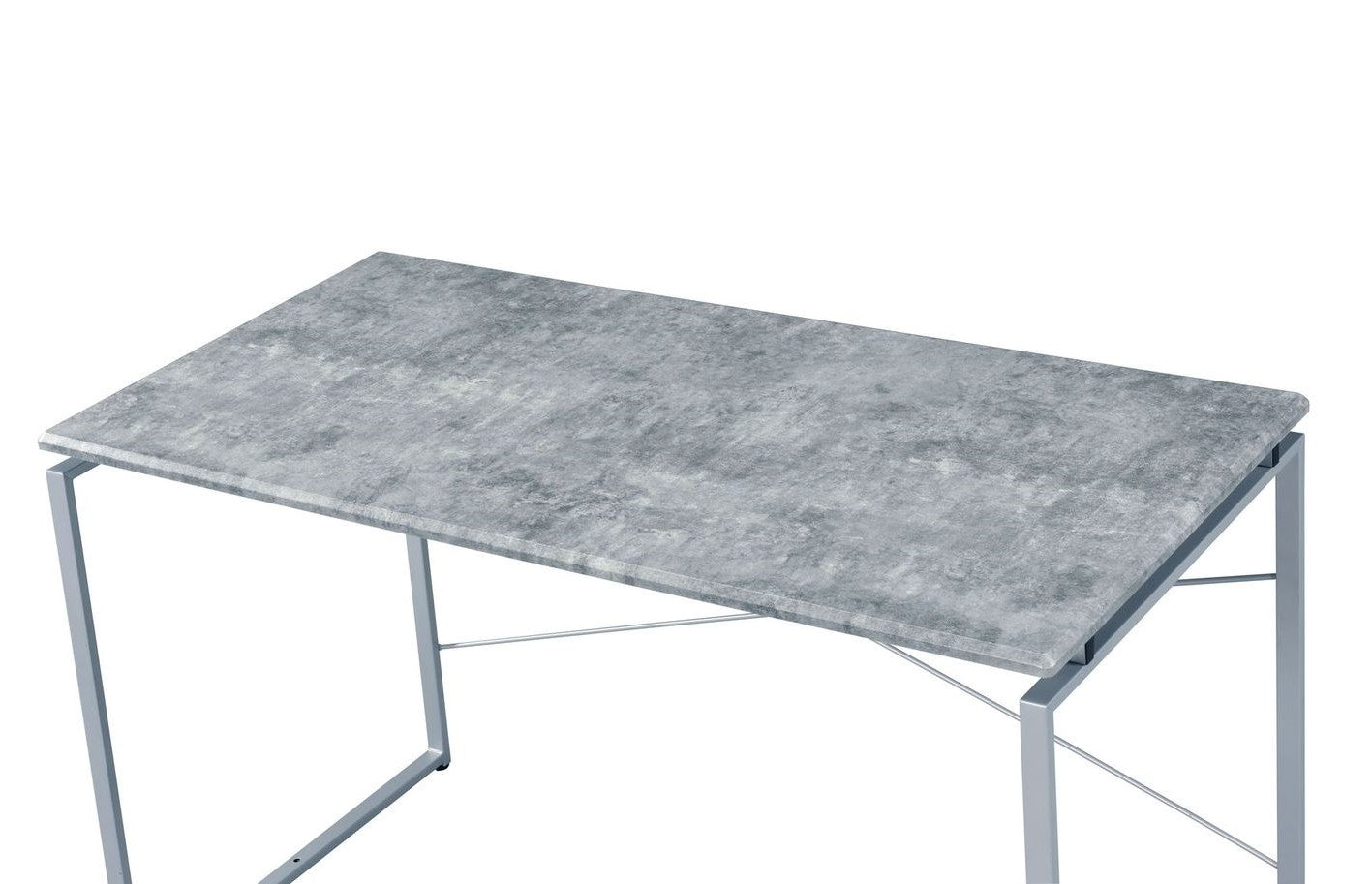 Metal Frame Writing Desk 1pc Wooden Home Office Furniture Faux Concrete & Silver Finish Laptop Table