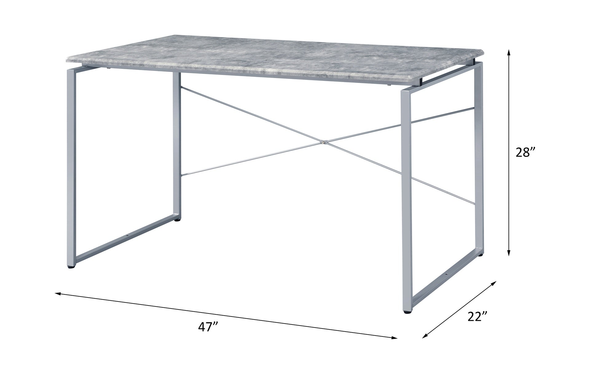 Metal Frame Writing Desk 1pc Wooden Home Office Furniture Faux Concrete & Silver Finish Laptop Table